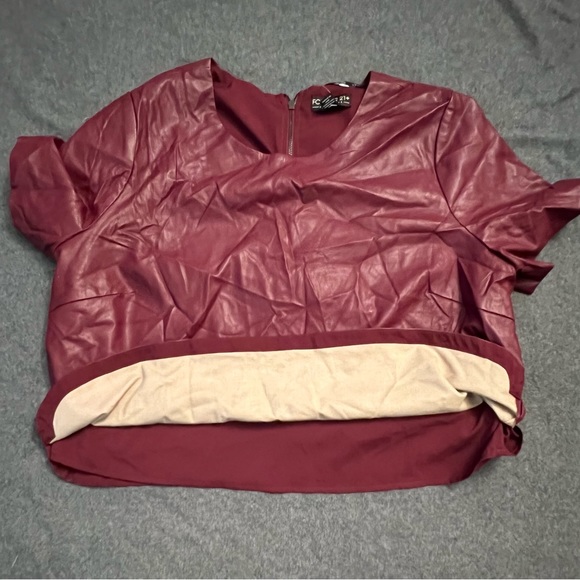 NWT Burgundy Faux Leather Top - Picture 3 of 5